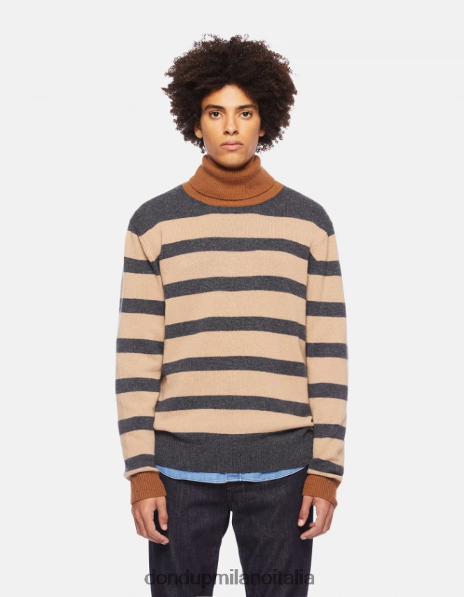 DONDUP hombres Jersey regular fit con cuello alto de mezcla de cachemir vestir crudo y gris AZX2Z0896