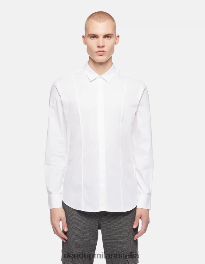 DONDUP hombres camisa de popelina slim vestir blanco AZX2Z0855