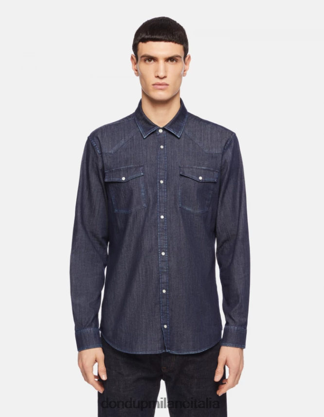 DONDUP hombres camisa vaquera slim estilo western vestir azul AZX2Z0858