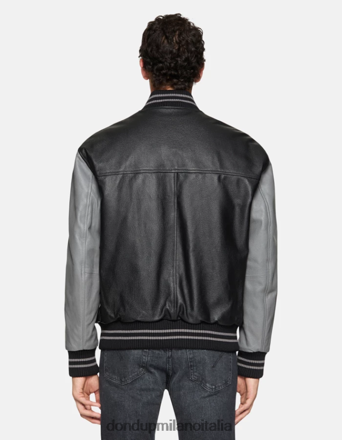 DONDUP hombres chaqueta bomber holgada de piel de napa vestir Gris oscuro AZX2Z0918