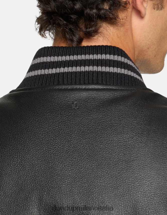 DONDUP hombres chaqueta bomber holgada de piel de napa vestir Gris oscuro AZX2Z0918