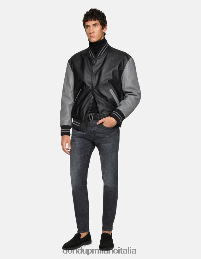 DONDUP hombres chaqueta bomber holgada de piel de napa vestir Gris oscuro AZX2Z0918