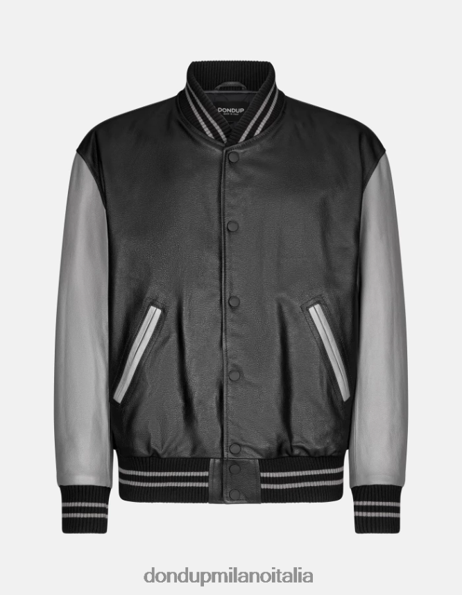 DONDUP hombres chaqueta bomber holgada de piel de napa vestir Gris oscuro AZX2Z0918