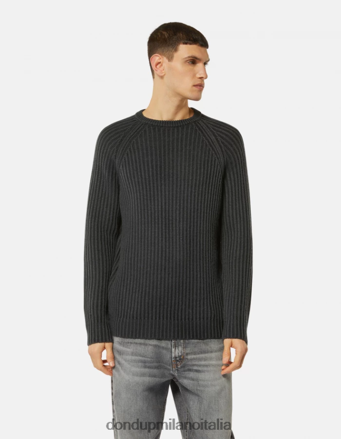 DONDUP hombres jersey de lana con cuello redondo vestir negro AZX2Z0885