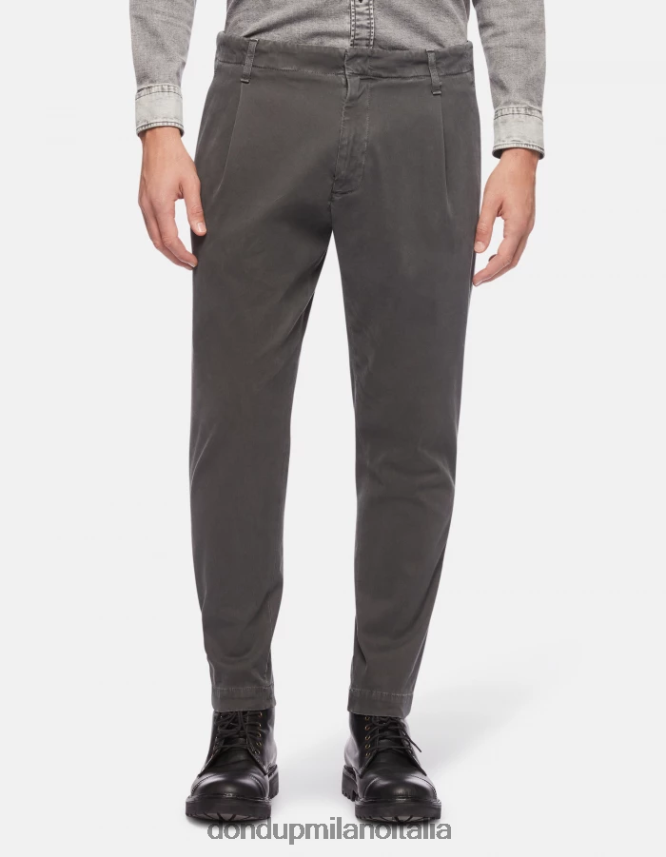 DONDUP hombres pantalones ben carrot fit de algodón vestir humo AZX2Z0680