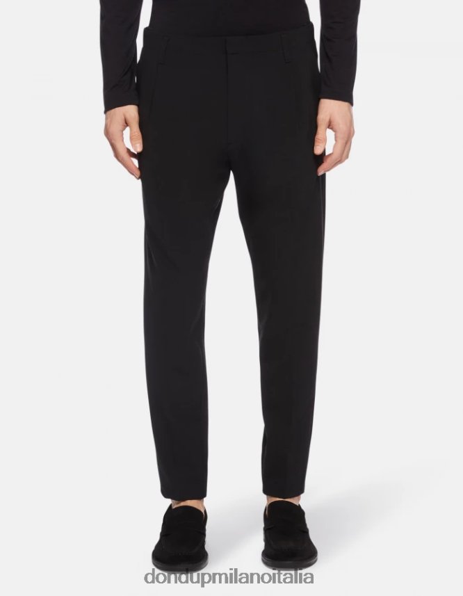 DONDUP hombres pantalones ben carrot fit de lana vestir negro AZX2Z0706