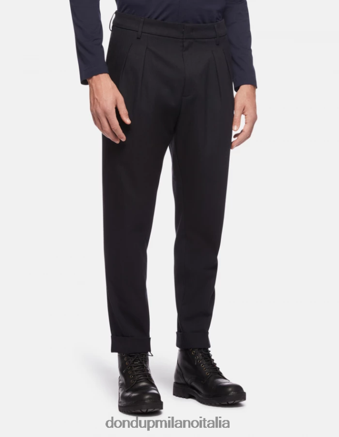 DONDUP hombres pantalones oscar carrot fit en mezcla de lana vestir Azul marino AZX2Z0759