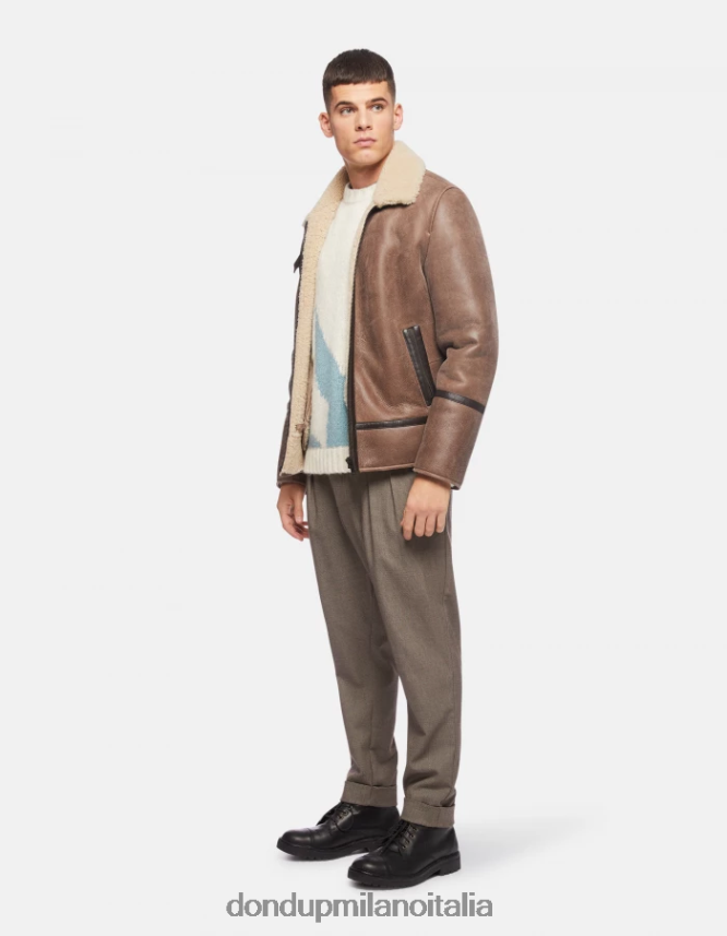 DONDUP hombres pantalones oscar carrot fit en mezcla de lana vestir corteccia AZX2Z0744