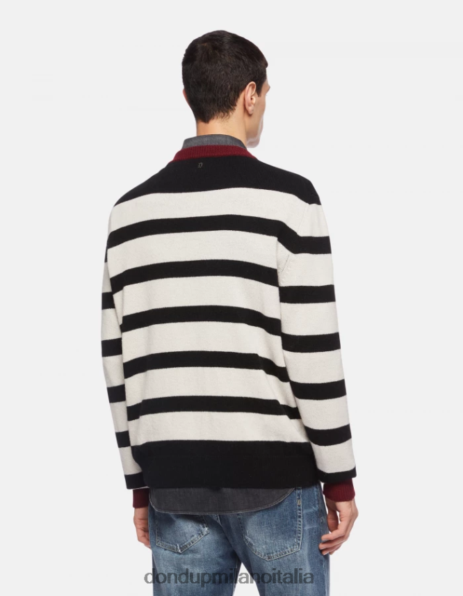 DONDUP hombres suéter con cuello redondo en mezcla de cachemira vestir blanco negro AZX2Z0897