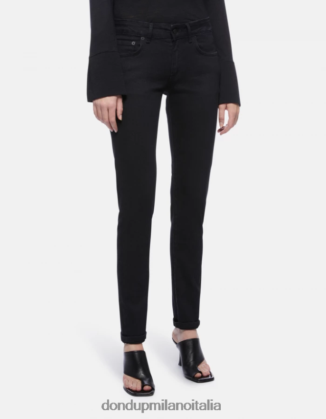 DONDUP mujer jeans gaia de denim elástico súper ajustados vestir negro AZX2Z083
