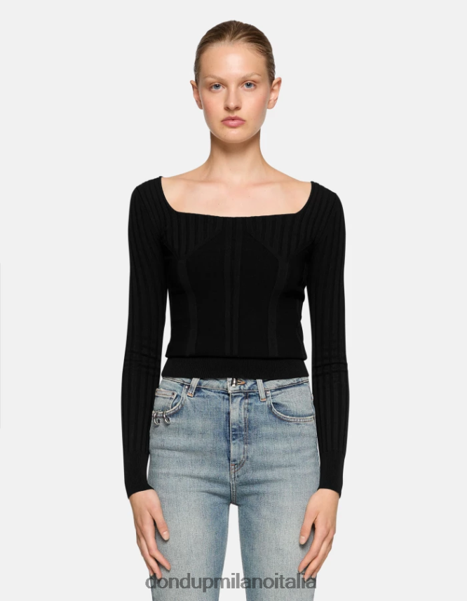 DONDUP mujer jersey de viscosa con cuello redondo vestir negro AZX2Z0299