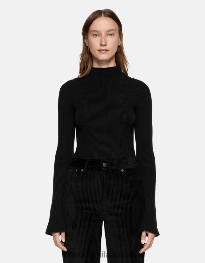DONDUP mujer jersey de viscosa slim fit con cuello tipo polo vestir negro AZX2Z0305
