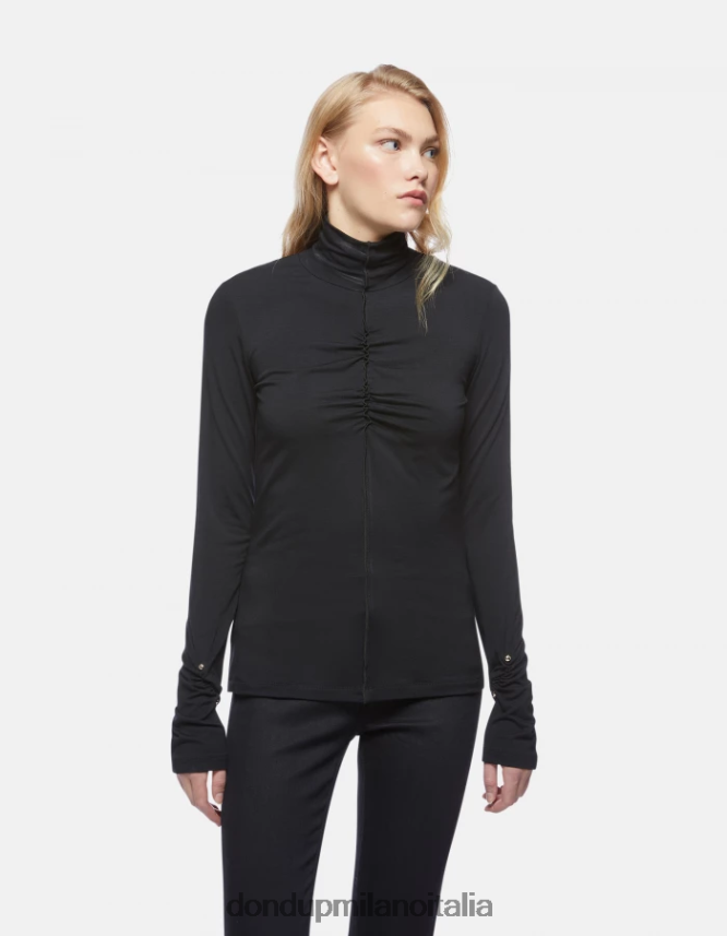 DONDUP mujer jersey de viscosa slim fit con cuello tipo polo vestir negro AZX2Z0440