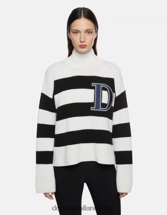 DONDUP mujer jersey oversize de canalé estilo pescador con cuello tipo polo vestir blanco negro AZX2Z0329