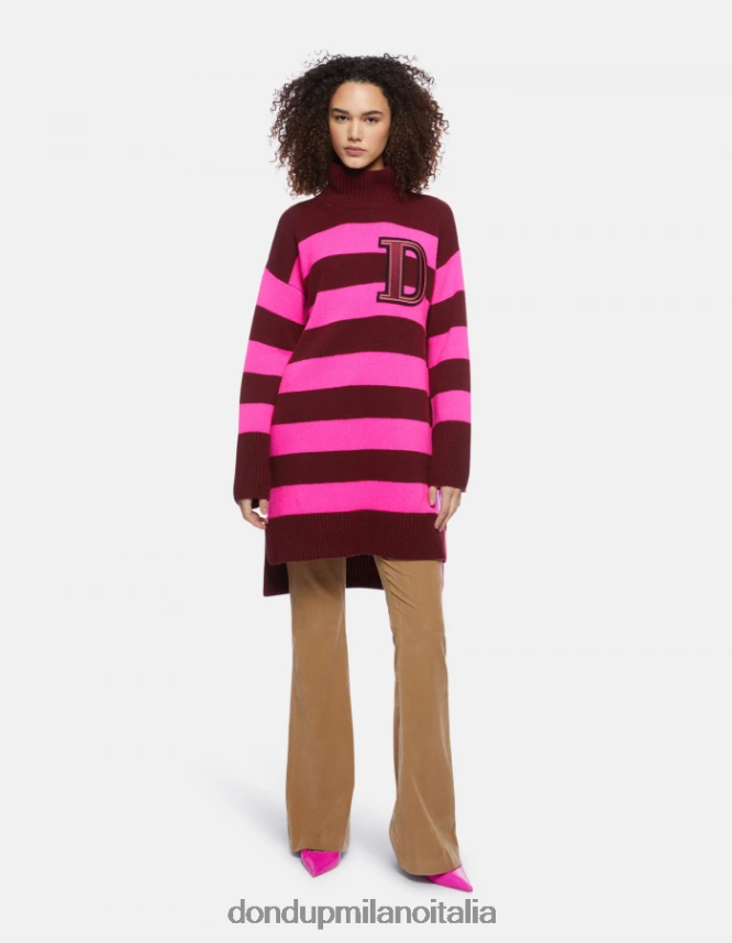 DONDUP mujer jersey oversize de canalé estilo pescador con cuello tipo polo vestir fucsia y ciruela pasa AZX2Z0315