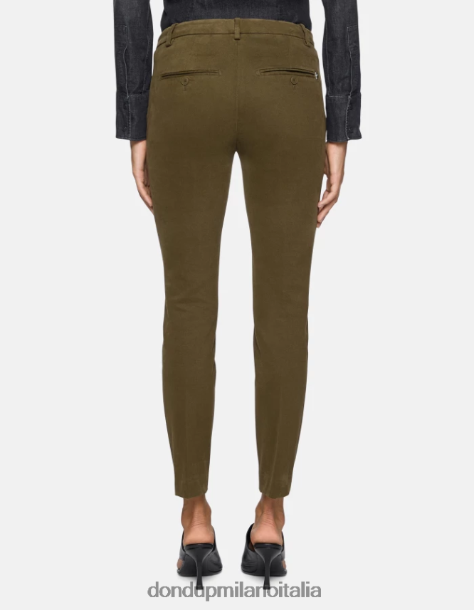 DONDUP mujer pantalones de algodón perfectos y ajustados vestir ejercito verde AZX2Z0179