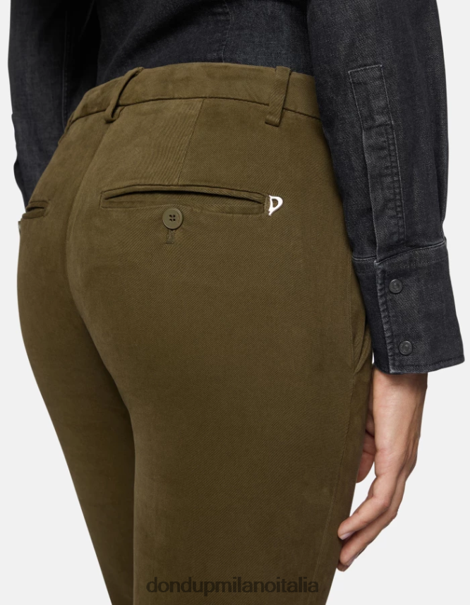 DONDUP mujer pantalones de algodón perfectos y ajustados vestir ejercito verde AZX2Z0179