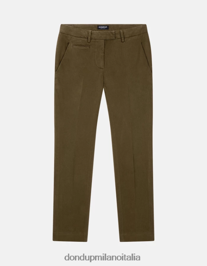 DONDUP mujer pantalones de algodón perfectos y ajustados vestir ejercito verde AZX2Z0179