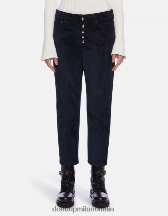 DONDUP mujer pantalones holgados de terciopelo koons vestir Azul marino AZX2Z0108