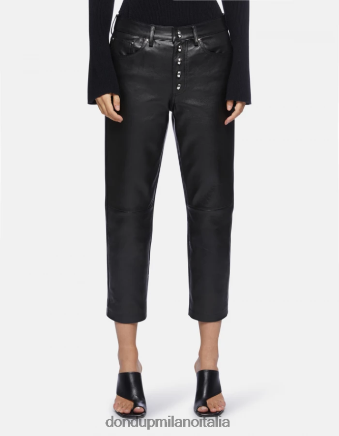 DONDUP mujer pantalones koons holgados de piel de napa vestir negro AZX2Z0115