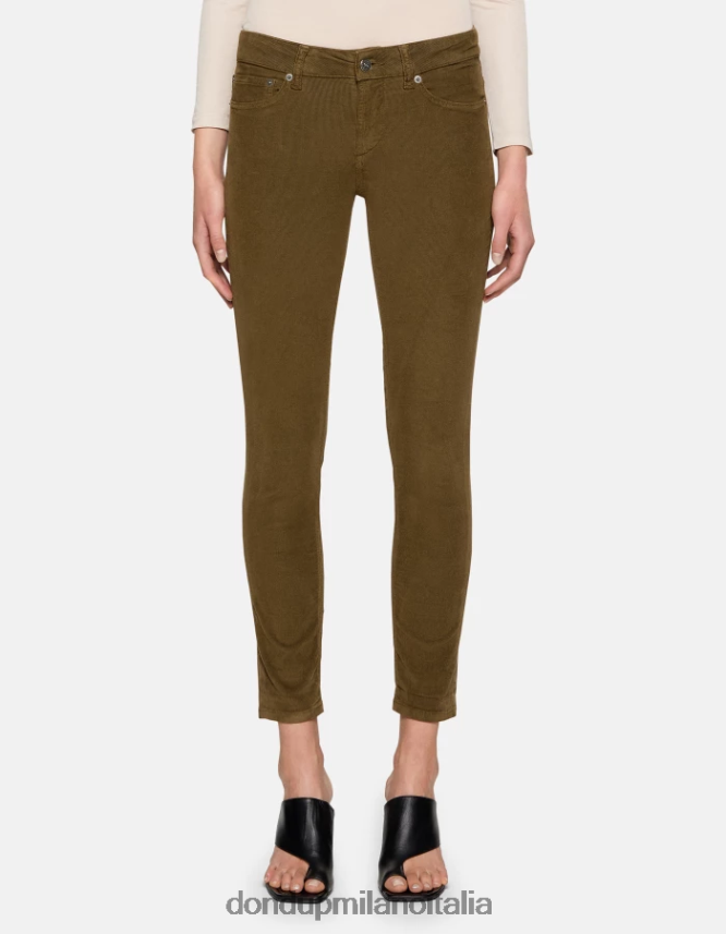 DONDUP mujer pantalones monroe ajustados de terciopelo vestir ejercito verde AZX2Z013