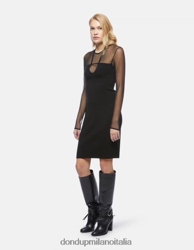 DONDUP mujer vestido corto de tul y viscosa vestir negro AZX2Z0278